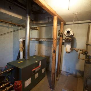 Gas Furnace and Pipes in a Small Room