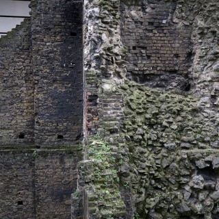 Ancient Roman Wall Ruins in Urban London Setting