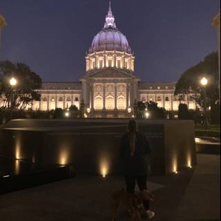 Woman and her Canine Companion in Front of San Francisco City Hall