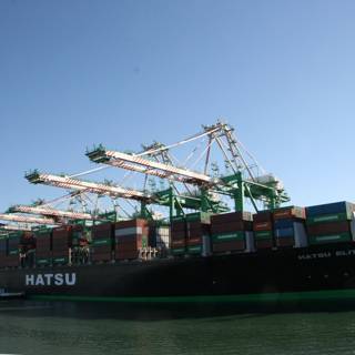Massive Container Ship Docks at the Busy Port