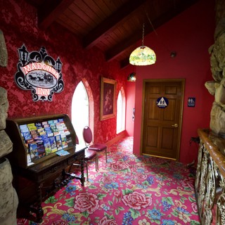 Ornate Madonna Inn Lobby with Bold Red Victorian Decor