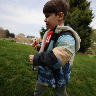Young Boy Examining Dandelion at Park