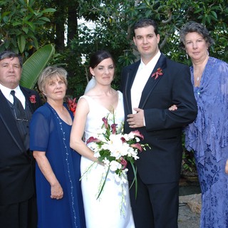 Family Portrait at an Outdoor Garden Wedding Celebration
