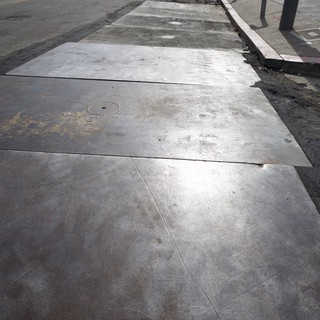 Urban Sidewalk Perspective on City Street