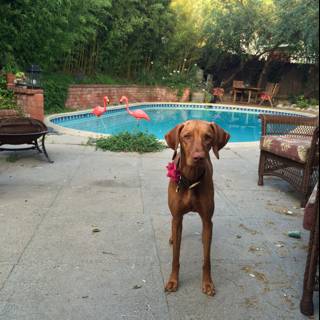 Poolside Pup with Flamboyant Flamingos
