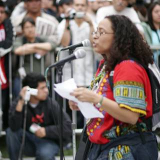 Woman with Microphone at 2006 Student Protest