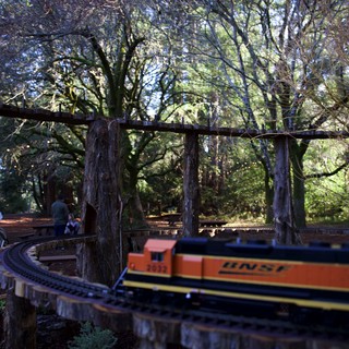 Garden railway or model train park, likely in United States