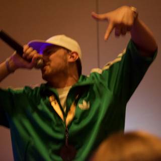 Entertainer with a Green Hat and Mic