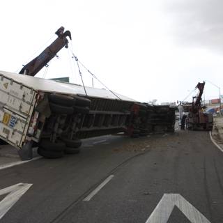 The aftermath of an overturned truck