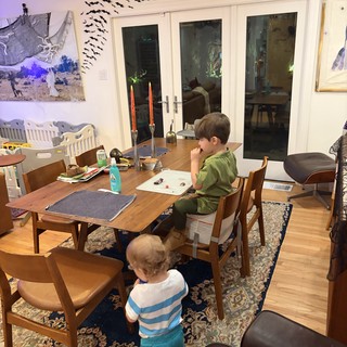 Brothers Enjoying Halloween Evening at Home