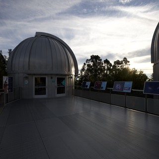 Observatory Domes at Twilight with Informational Display