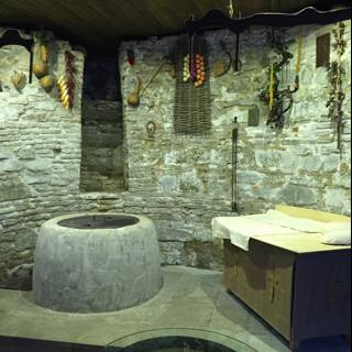 Stone wall with sink and tub