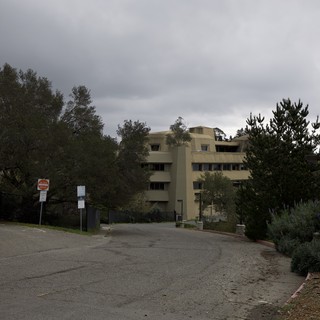 Brutalist UC Campus Building Under Overcast Skies