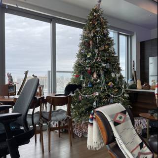 Festive Living Room with a Beautiful Christmas Tree