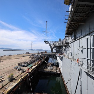 USS Hornet Aircraft Carrier Docked at Port