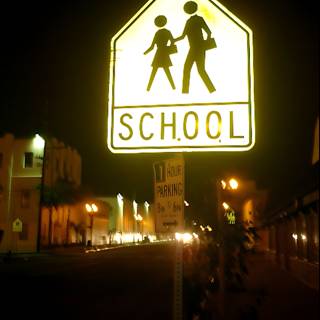 Yellow School Sign Stands Proud