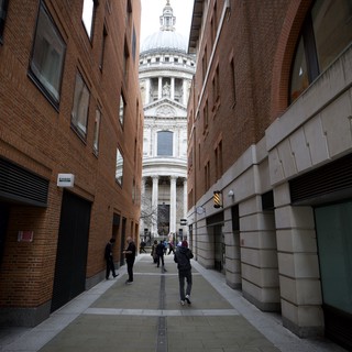 St Paul's Cathedral Framed Through Modern London Alley
