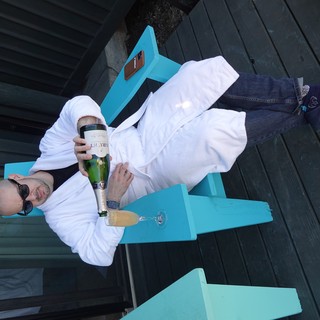 Relaxing in Style with Champagne and Bathrobe