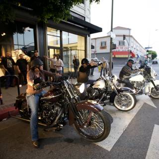 Motorcycle Crew Takes a Break in Front of Store