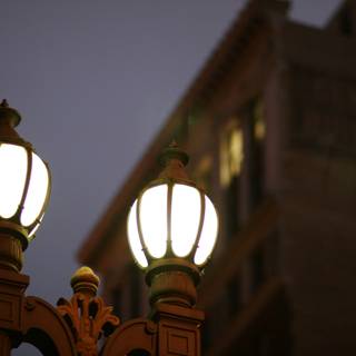 Twin Lamps in Front of the Building