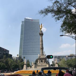 Majestic King Statue overlooking Urban Metropolis
