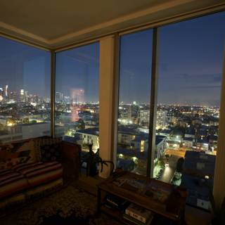 Cityscape View from a Luxurious Penthouse Living Room
