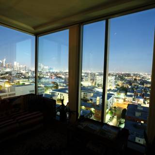 Cityscape View from a Cozy Living Room