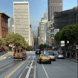Cable Car and Cars on Busy San Francisco Street