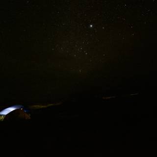 Mountain tent under the starry night sky