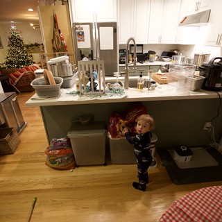 Toddler Exploring Kitchen on Christmas Morning