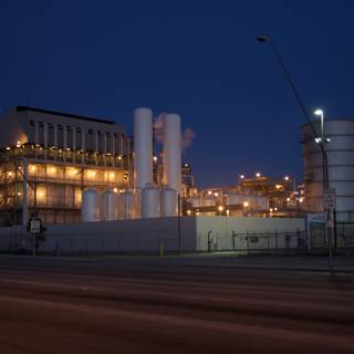 Illuminated Industrial Plant at Night