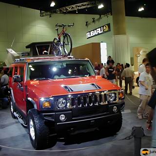 Red and Orange Jeep with Bicycle Rack