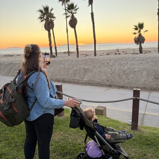 Sunset Stroll with Baby at California Beach