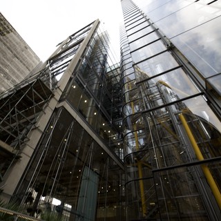 Dramatic Upward View of London Financial District Skyscrapers