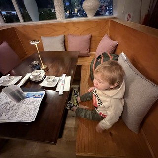 Young Child Dining at Upscale Restaurant Booth