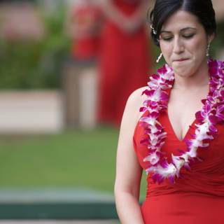 Red Dress and Flower Lei
