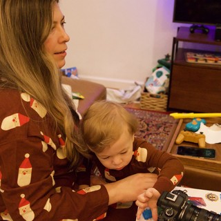 Mother and Child Christmas Moment at Home