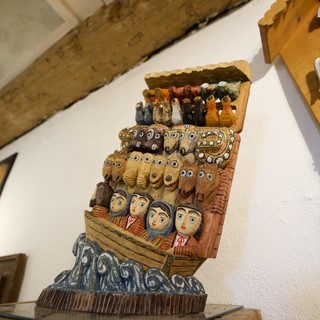 Handcrafted Noah's Ark Folk Art Sculpture Display