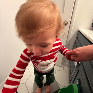 Toddler's Bathroom Routine in Festive Holiday Pajamas