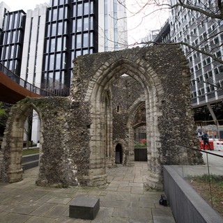 Medieval Church Ruins Amid Modern London Architecture