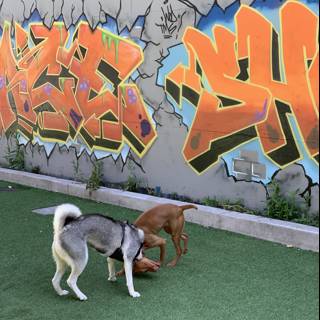 Playful Pups in Graffiti Land