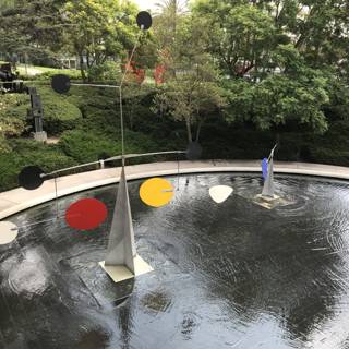 Colorful Sculpture in the Middle of a Pond