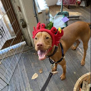 Stylish Pit Bull in a Red Hat