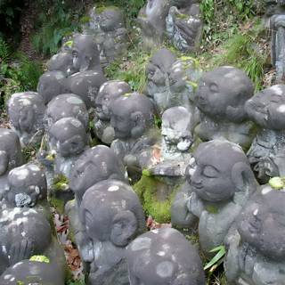 Mystical Stone Statues in a Forest