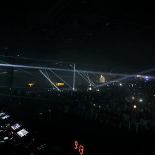 Laser Light Show Over Massive Outdoor Festival Crowd
