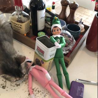 A Cat and an Elf Enjoying the Festivities