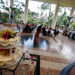 A Beautiful Wedding Cake in a Spacious Room