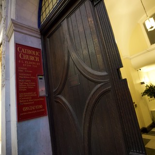 Historic Catholic Church Entrance on Sheldon Street, London
