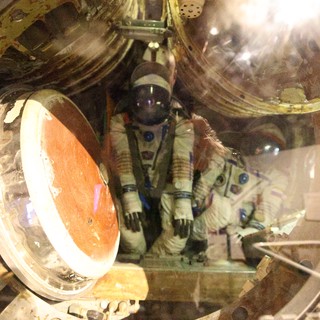 Inside Soviet Space Capsule Display with Cosmonauts