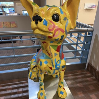 Colorful Abstract Chihuahua Sculpture in Museum Gallery
